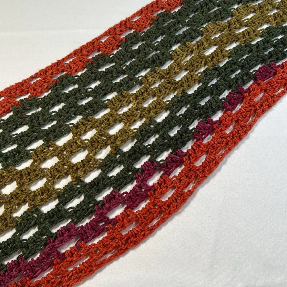 Vintage Handknit Scarf Green Orange Pink Cozy Boho‎ Cottagecore